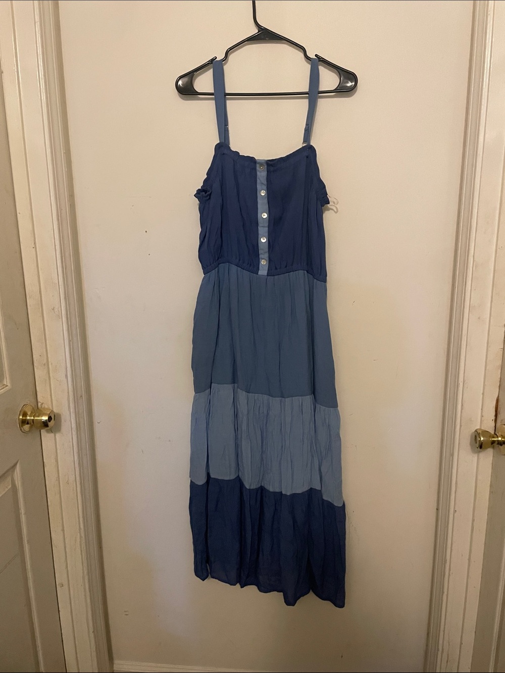 Robert Louis Blue Tiered Maxi Dress in Mixed Blues